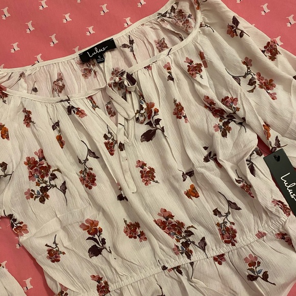 NWT White Floral Print Ruffled Long Sleeve Blouse - Picture 4 of 4